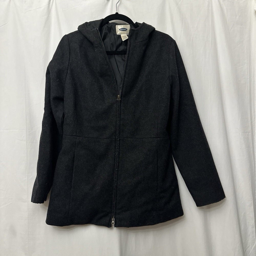 Old Navy Charcoal Gray Recycled Wool Blend Two Way Zipper Jacket - SZ M